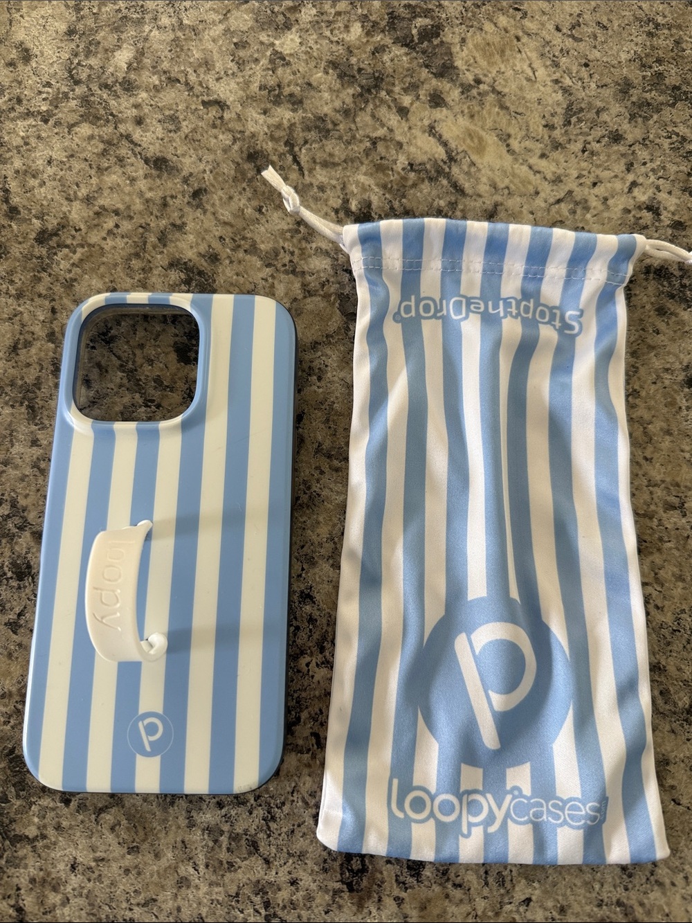 Loopy Case Blue & White Striped iPhone Case with Loopy Strap and Pouch